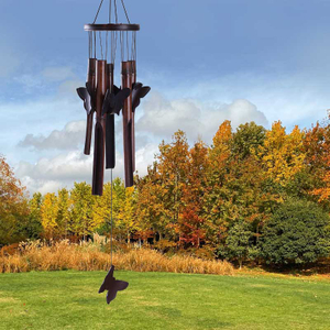 Wind Chime and Butterfly Pendant: The perfect fusion of natural elements; 33-inch dark brown wind chime.