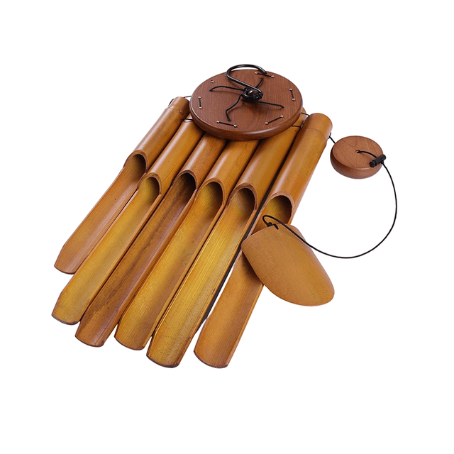 37in Round Wooden Top Bamboo Pipe Wind Chimes