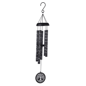 30in Black Metal Wind Chime Printed White Poetry Aluminum Tube