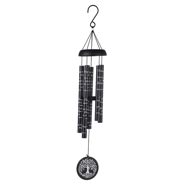 30in Black Metal Wind Chime Printed White Poetry Aluminum Tube