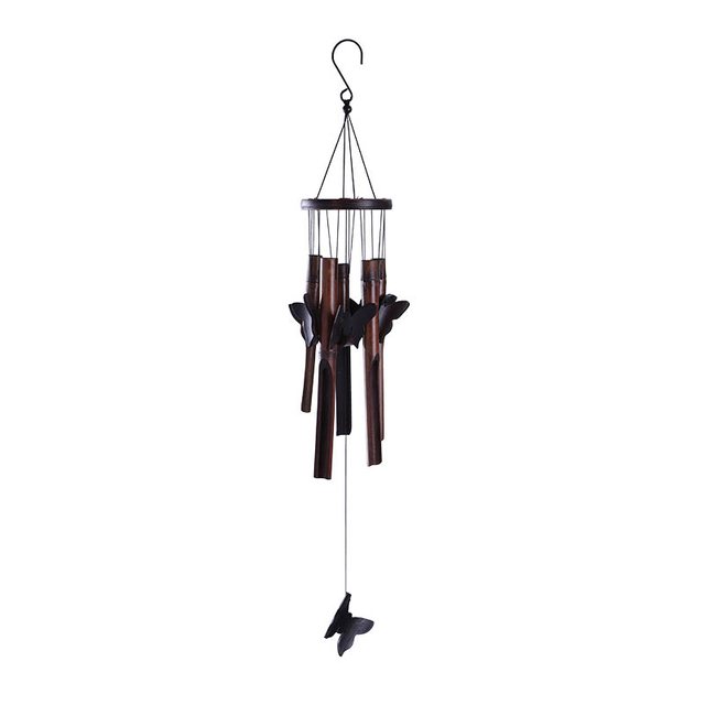 Wind Chime and Butterfly Pendant: The perfect fusion of natural elements; 33-inch dark brown wind chime.