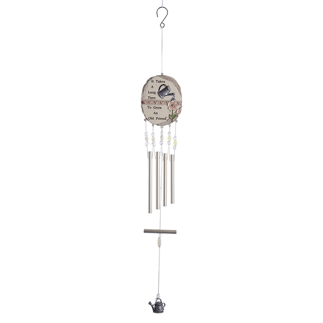 30 Inch Garden Decoration Series Kettle And Flower Resin Plaque Hanging Silver Pipe Wind Chime