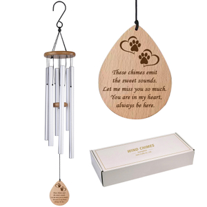 34 Inch Silver Aluminum Tube Wood Commemorative Wind Chime