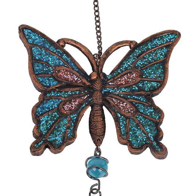 34-inch Garden Series Resin Butterfly, Sun, Frog, Hummingbird Red Copper Aluminum Wind Chime