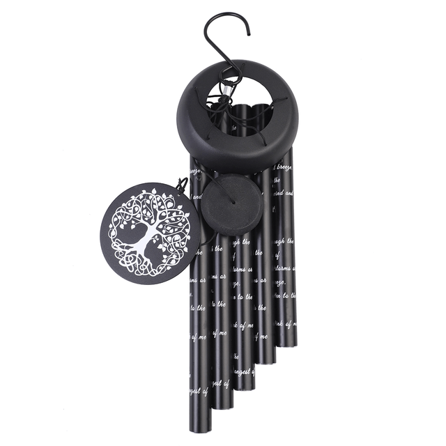 30in Black Metal Wind Chime Printed White Poetry Aluminum Tube