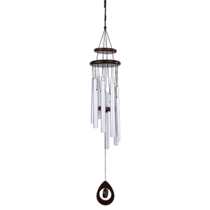 38 inch double layered wooden ceiling with silver aluminum pipe wind chimes