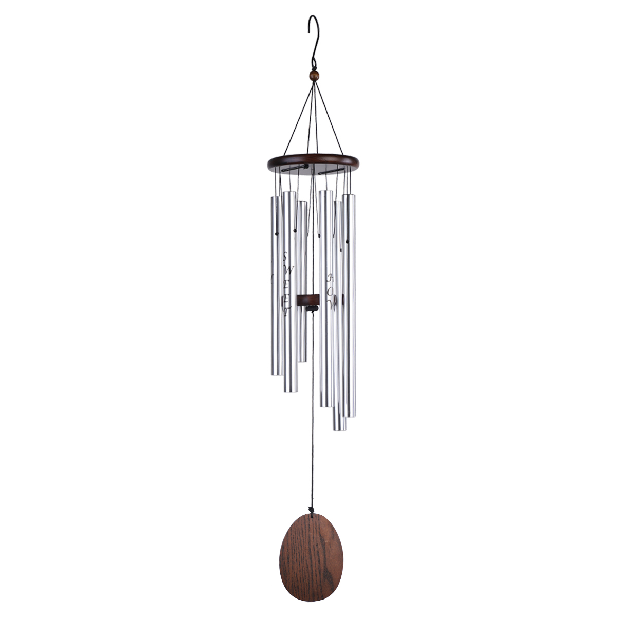 35in Brown Wood Silver Printed Aluminum Tube Wind Chimes