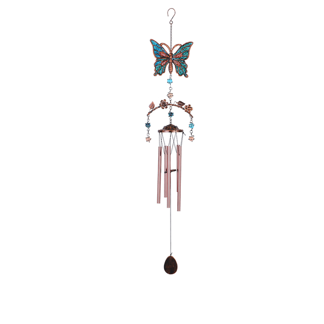 34-inch Garden Series Resin Butterfly, Sun, Frog, Hummingbird Red Copper Aluminum Wind Chime