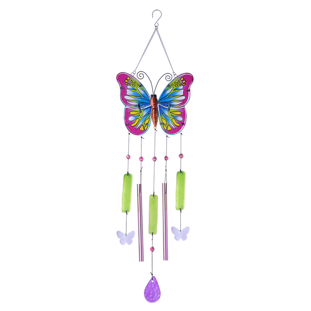 32 inch Hand painted glass butterfly wind chime