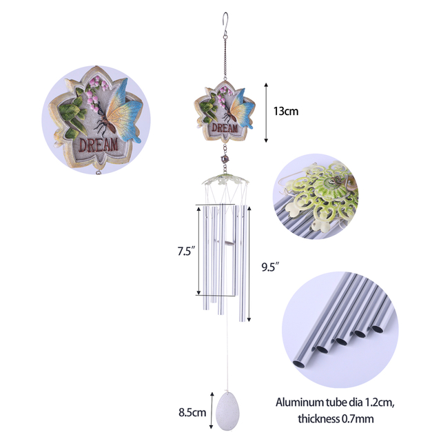 34in Star Resin Brand Hanging Silver Tube Wind Chimes