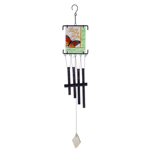 30 inch rectangular stain glass butterfly with square iron tube wind chime