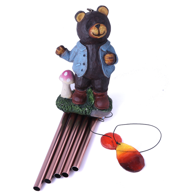 33-inch Resin Blue Black Bear Hanging Red Bronze Aluminum Pipe Wind Chime