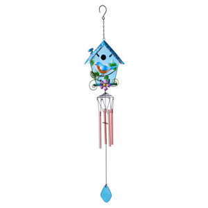 30in stain glass bird house wind chime