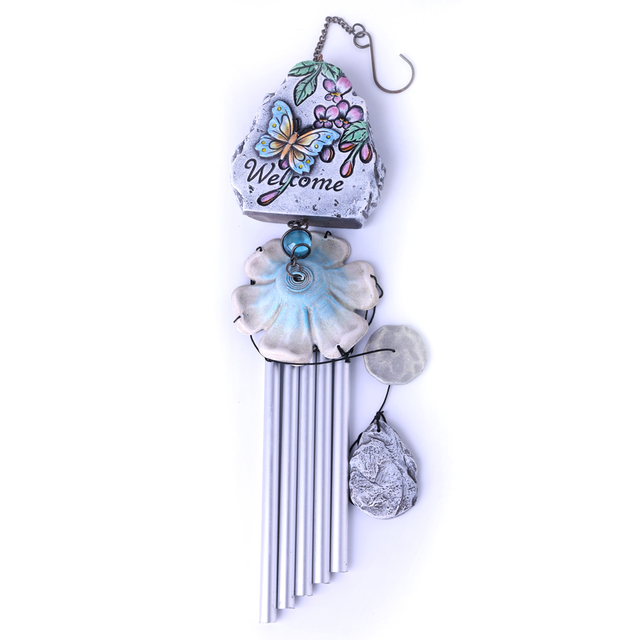 31-inch Butterfly Resin Pendant Hanging Silver Aluminum Tube Wind Chime