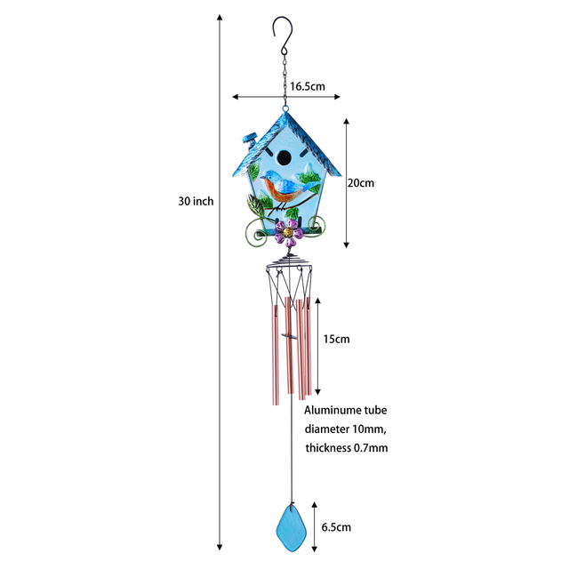 30in stain glass bird house wind chime