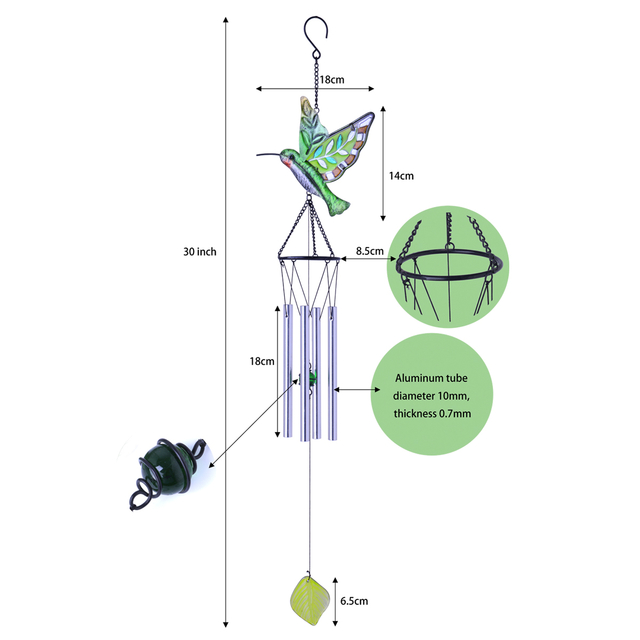 30 inch stain glass Hummingbird wind chime