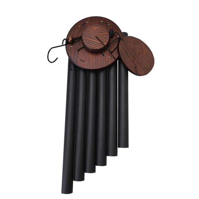 36in Brown Wood Top Hanging Black Aluminum Pipe