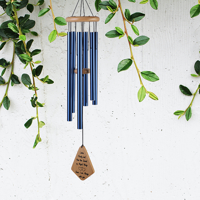 37in blue aluminum tube wooden wind chime